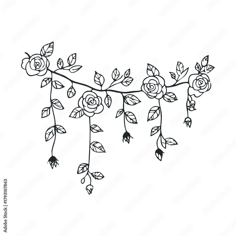 Obraz premium Elegant floral decoration with rose vines and leaves.Vector hand draw