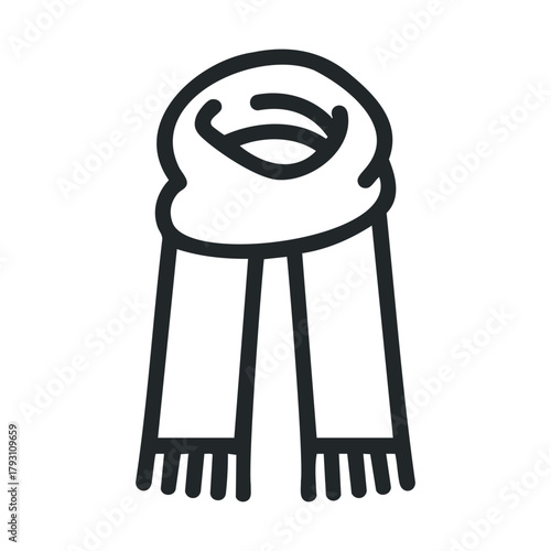 Cozy scarf design for winter fashion and accessories.Vector outline icon