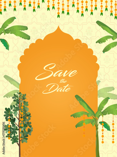 Traditional Indian Wedding Invitation Template with Mandala Art