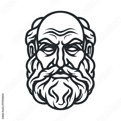 Ancient philosopher with a wise expression and flowing beard.Vector hand draw