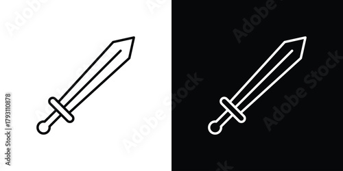 Sword icon outline and linear vector. outline icon and illustration