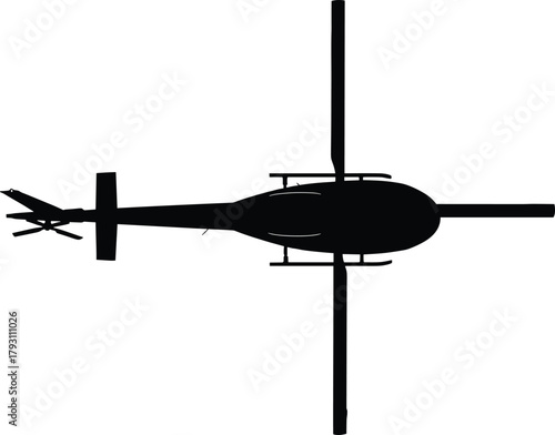 Black silhouette of a helicopter viewed from above, helicopter, silhouette, black, white background, aviation, aircraft, rotorcraft, transport, flying, overhead view, top view, aerial, vehicle, wing, 
