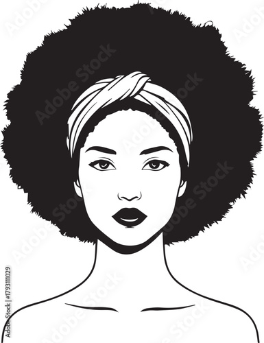 Stylish black and white woman face icons with curly hair style on white background 