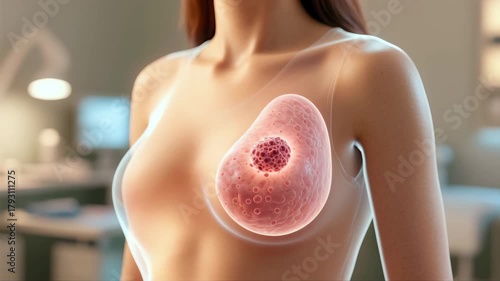 Internal Breast Cancer Visualization Showing Tumor and Affected Tissue