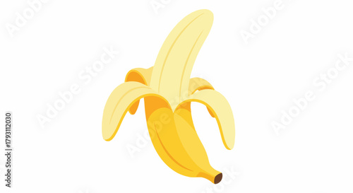 A peeled banana with its skin pulled back, revealing the fruit inside, isolated on a white background, graphic illustration