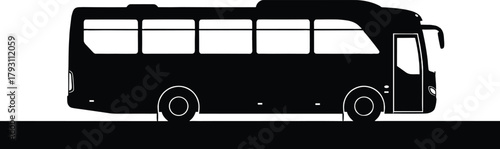 Black silhouette of a modern bus on a white background, bus, silhouette, black, white, transportation, vehicle, travel, coach, public transport, transport, modern, side view, isolated, graphic, icon, 