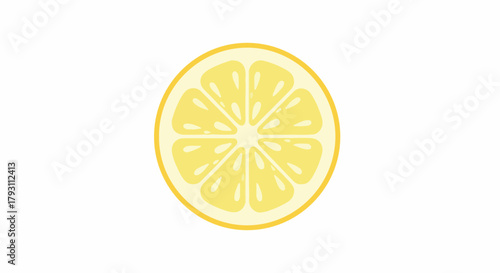A bright yellow lemon slice with segments visible, set against a clean white background