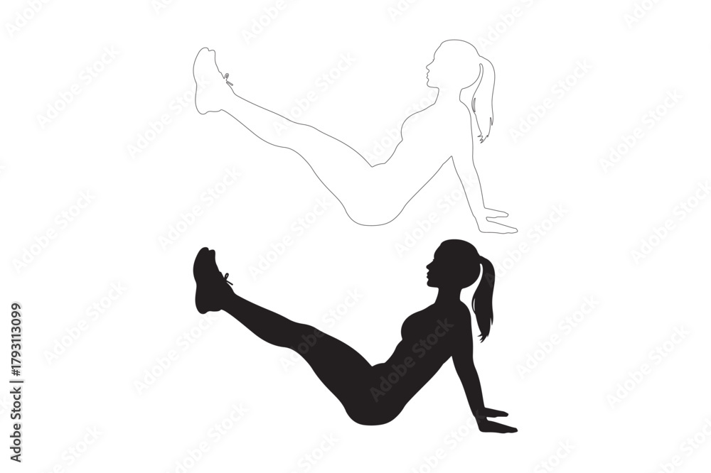 Fototapeta premium Silhouette of a woman performing a leg raise exercise