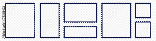 Set of blank rectangle and square postage stamp vector icons. Postage stamp set. Mockup postage stamps. Blank postage stamp borders templates.