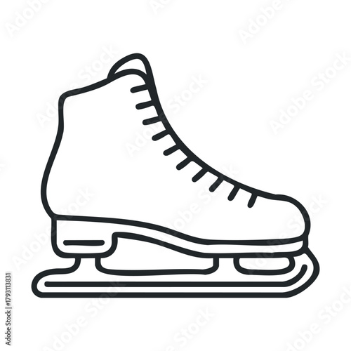 Ice skating boot design for winter sports and recreational activities.Vector outline icon