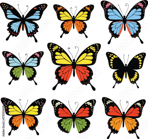 Colorful Butterfly Vector Graphic Illustration Set Beautiful and Diverse Designs