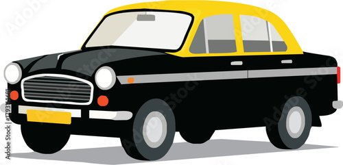Classic black and yellow taxi cab illustration, a vintage vehicle ideal for transportation or travel themes, great for retro designs and urban lifestyle concepts