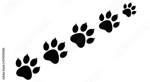 Captivating animal paw prints march diagonally across a clean white background evoking adventure and wild discovery.