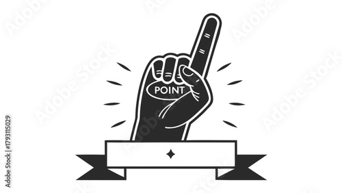 Black and White Graphic of a Foam Finger with " POINT" Text pointing finger hand