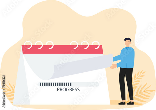 Working progress and deadline time, fly working project plan or reminder concept
