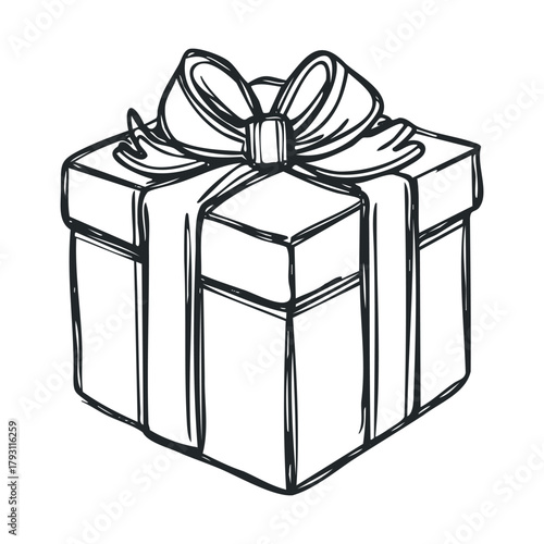 Gift box with ribbon design for festive occasions and celebrations.Vector hand draw