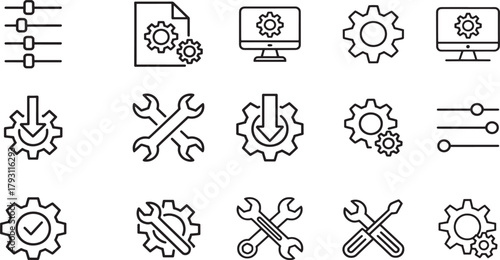 Collection of outline icons representing settings and tools
