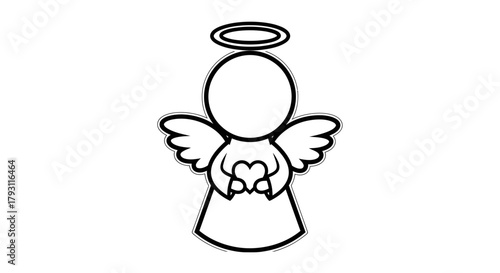 Angelic outline with halo holding heart symbolizing love and innocence, a simple artistic