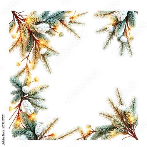 Christmas tree border frame featuring green fir and pine branches for a winter holiday design