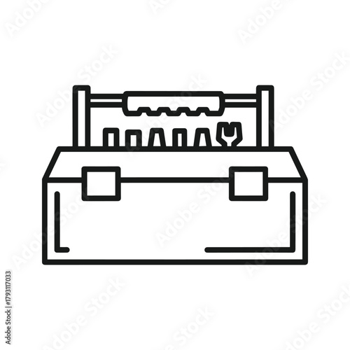 Line art icon of a toolbox with tools inside