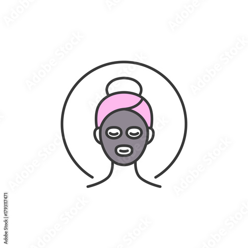 A facial mask icon showing spa self-care with clean lines and soft tones—ideal for beauty logo, skincare branding, or wellness product visuals. Modern, soothing, and easy to recognize.