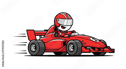 Cartoon Formula Racing Driver Carries the Thrill of Speed to the Finish Line
