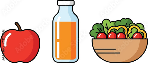 Healthy lunch with apple juice and salad promoting wellness and balanced nutrition