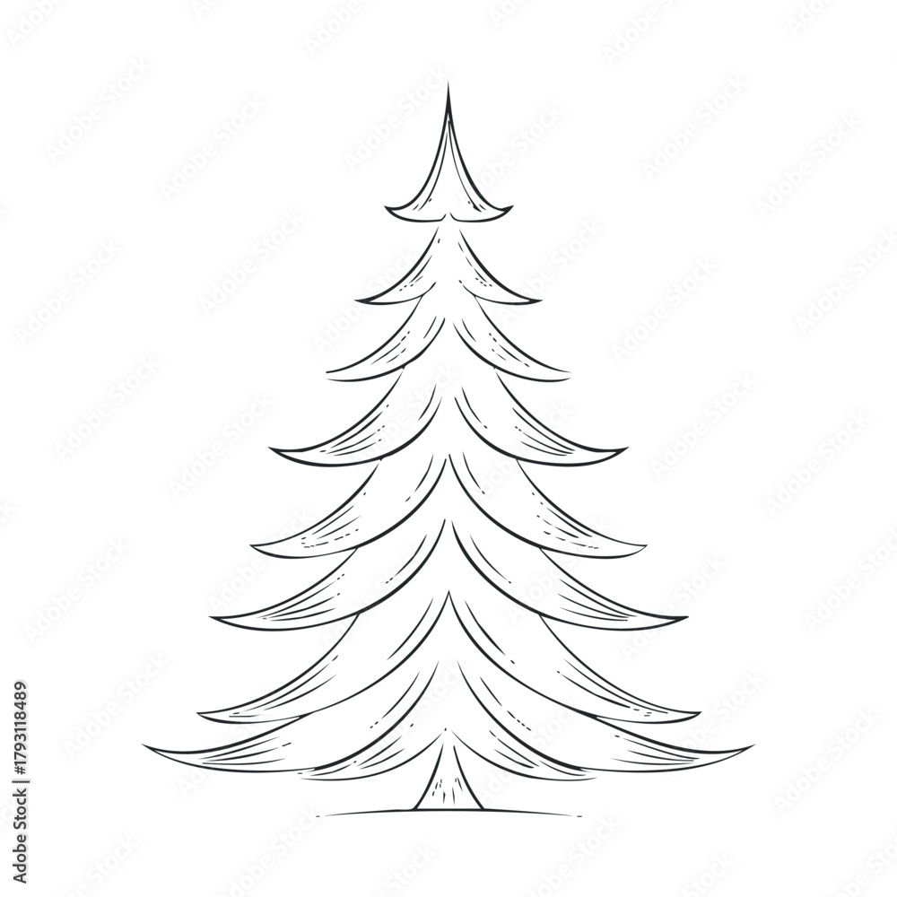Obraz premium Elegant design of a Christmas tree for festive celebrations and decor.Vector hand draw