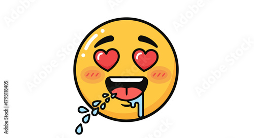 Cartoonish emoji with heart eyes and drool displaying strong affection and desire