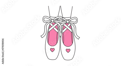 Charming ballet pointe shoes with pink accents and delicate heart embellishments illustration