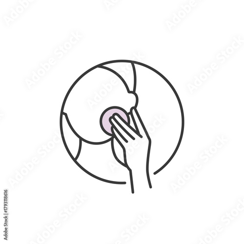 Line art icon showing gentle facial cleansing, perfect for skincare logo designs, makeup remover branding, or beauty routine visuals focused on natural care and hygiene