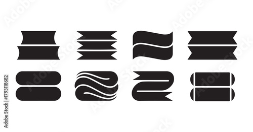 Versatile Collection of Modern Abstract Black Ribbon and Banner Graphic Elements for Web Design, Print Media, and Branding Projects