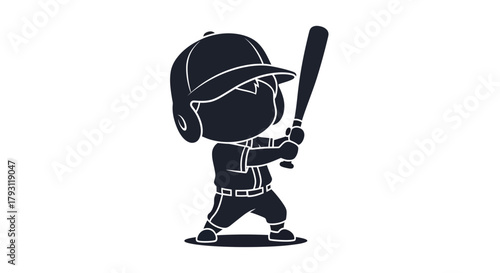 Chibi Baseball Player Silhouette Ready to Swing the Bat with Determination and Focus