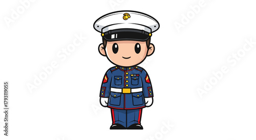 Chibi-style marine cartoon character in full dress uniform with bright colors and thick outlines