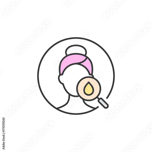 Oily skin icon for skincare logo design—ideal for facial care branding, sebum control visuals, or product packaging. Highlights shine, pore focus, and targeted treatment solutions.