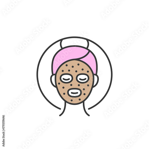 Face scrub icon for skincare logo use—perfect for exfoliating product labels, spa visuals, or beauty campaigns. Conveys deep cleanse, smooth texture, and refreshed complexion.