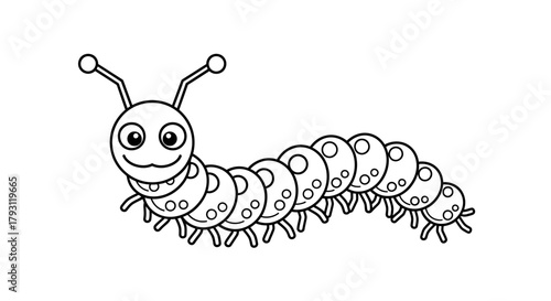 Delightful caterpillar outline art, whimsical insect illustration for children's books or