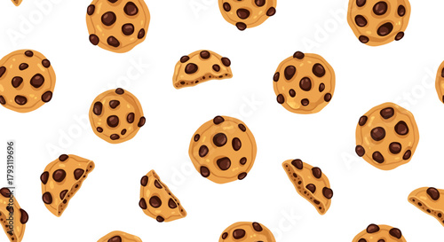 Delightful chocolate chip cookie pattern radiating warmth and tempting confectionery pleasure for