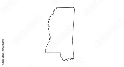 Detailed vector map outline of Mississippi state symbolizing geography and cartography