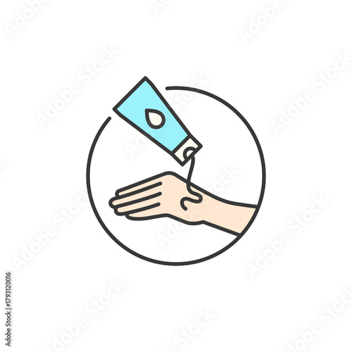 Lotion icon for skincare logo design—perfect for moisturizing product visuals, hand care branding, or beauty ads. Suggests hydration, softness, and nourishing daily application.