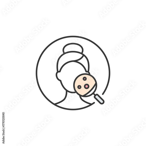 Acne icon for skincare logo design—ideal for breakout treatment visuals, blemish care branding, or facial product packaging. Highlights pore focus, redness, and targeted solutions.