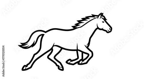 Dynamic horse outline illustration capturing freedom and equine motion on white canvas