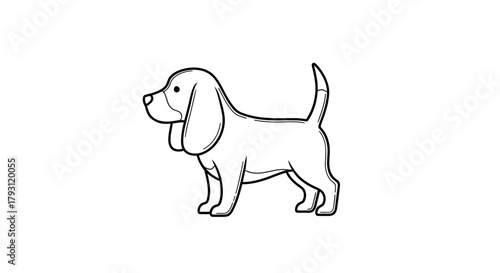 Elegant beagle contour drawing stands poised against pristine backdrop portraying canine charm
