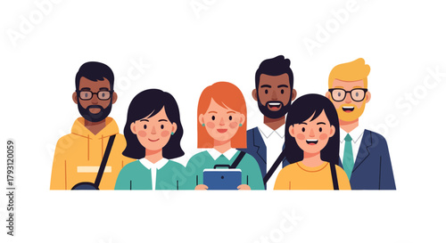 Diverse professional team in minimalist vector illustration, corporate culture representation