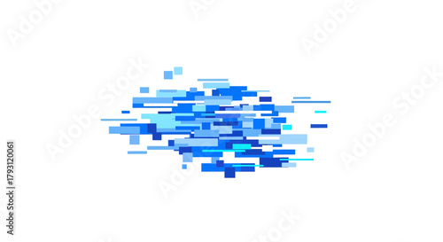 Dynamic arrangement of blue geometric shapes on a clean white background provides versatile element