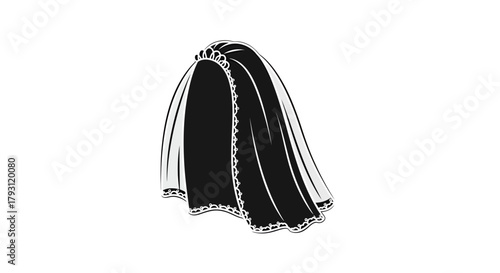 Elegant Bridal Veil Illustration with Intricate Lace Details and a Classic Silhouette