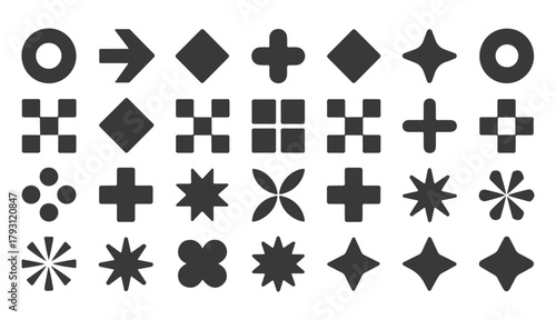 A versatile collection of minimalist geometric shapes and abstract symbols, a vector set of modern black icons