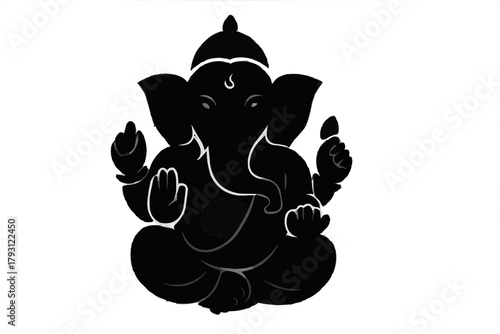 Elegant black silhouette of Lord Ganesha for spiritual art and designs, Hindu deity icon