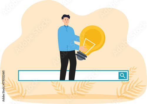 Concept of new opportunities openness to new knowledge or science, searching for necessary information search engine searching for ideas on the Internet concept

