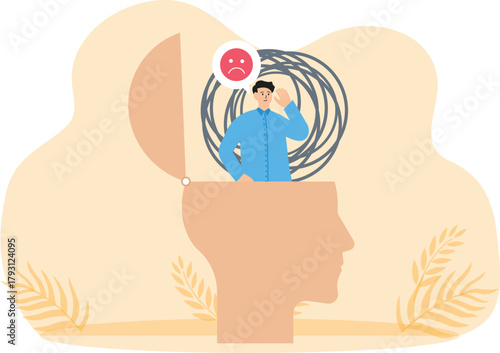 Stress load due to overwork mental problems and anxiety. anxiety or negative thinking and anger or emotional causes problems, mental health messy lines in his brain.

